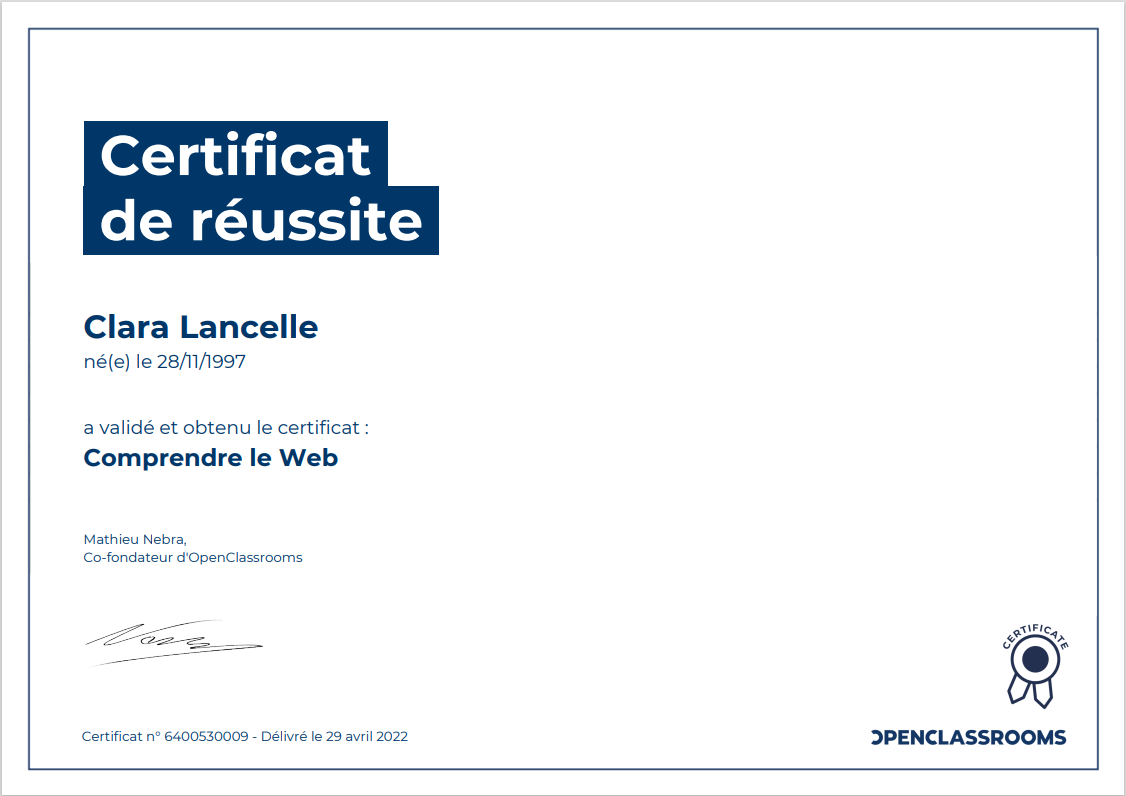 diplome comprendre le web lancelle clara OpenClassroom